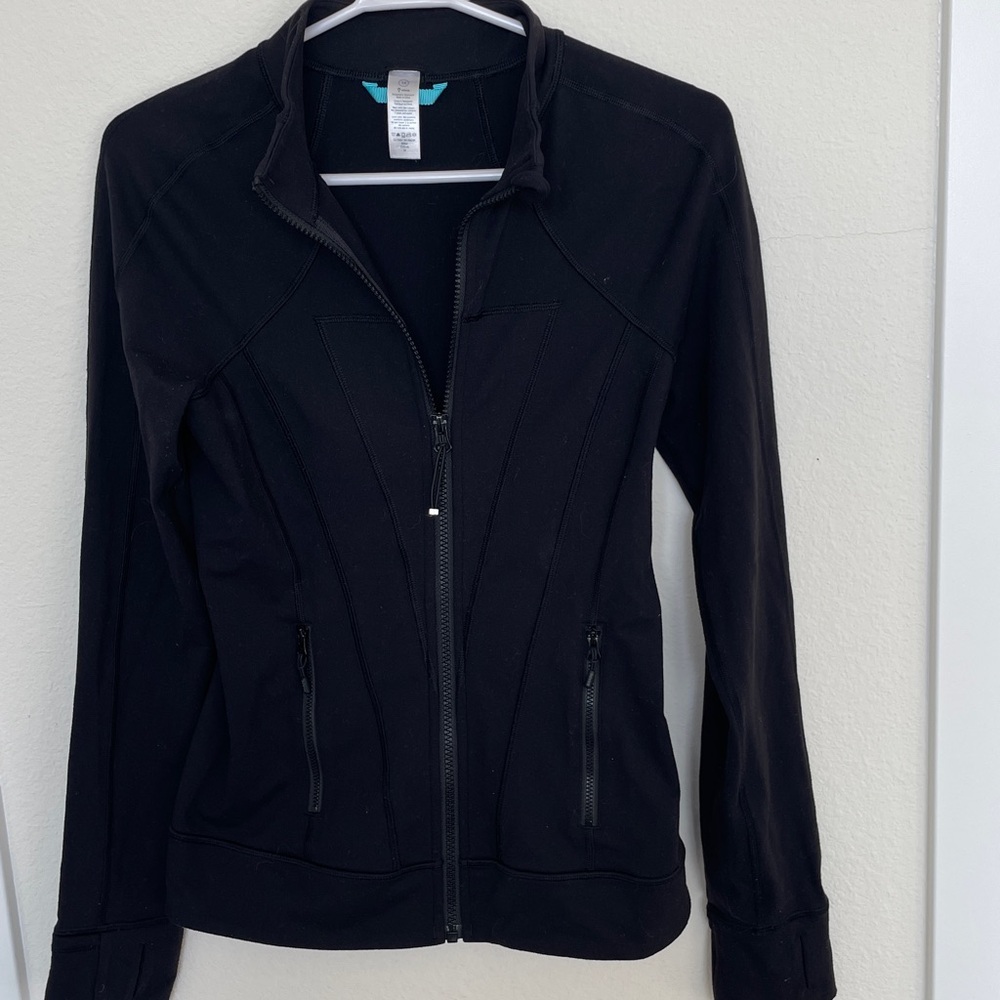 Black Zip-Up hip length Jacket  for workouts or cute fall look